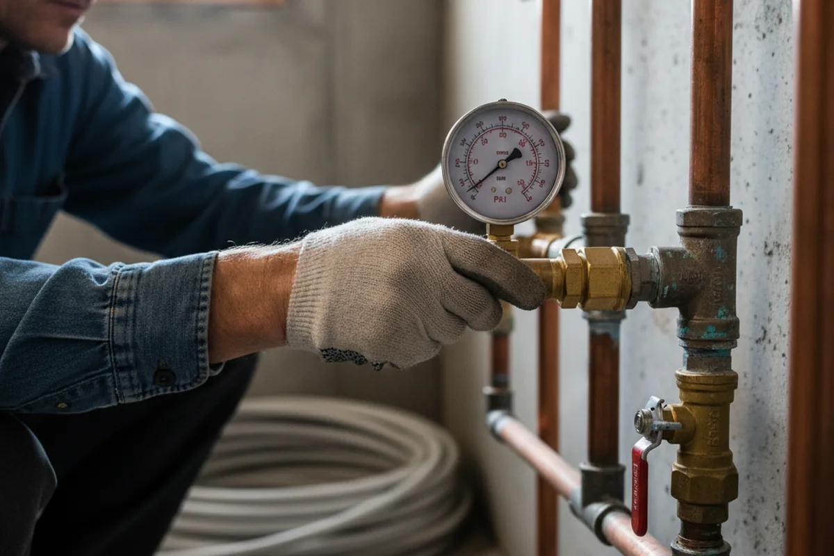 Pressure testing a repaired line during Water Line Repair in Sunapee